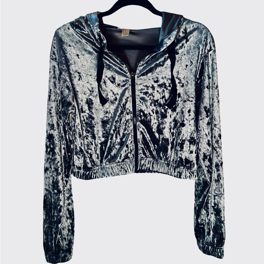 Forever 21 Metallic Blue Cropped Hoodie S